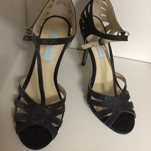 Betsey Johnson Navy Glitter Heels Baby Blue Soles
